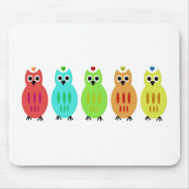 Owl Lined Up Mouse Pad