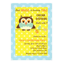 Owl on a branch - Birthday invitations 1