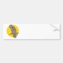 Owl on Branch Retro Bumper Sticker