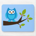 Owl Owls Bird Birds Blue Cute Tree Cartoon Animal Mouse Pads