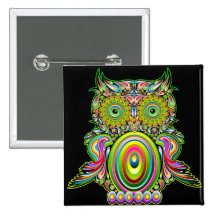 Owl Psychedelic Popart Button
