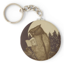 Owl  Reading by Moonlight Key Chains