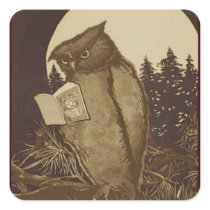 Owl  Reading by Moonlight Square Stickers