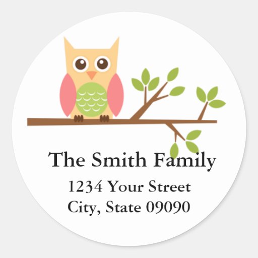 Owl Return Address Lables  (#LABL002) Round Stickers