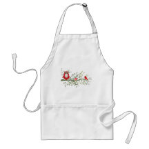 Owl ~ Wise Red Owl Sitting with Two Songbirds Apron