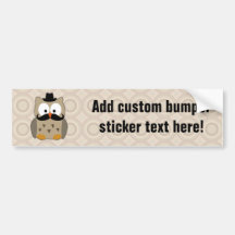 Owl with Moustache and Hat Bumper Stickers