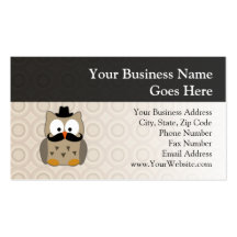Owl with Moustache and Hat Business Card Template