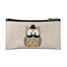 Owl with Moustache and Hat Cosmetic Bags