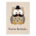 Owl with Moustache and Hat Invites