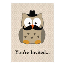 Owl with Moustache and Hat Invites
