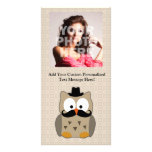 Owl with Moustache and Hat Personalized Photo Card