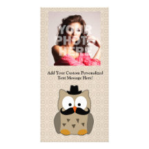 Owl with Moustache and Hat Personalized Photo Card