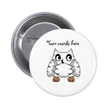 Owl zebra in white and grey pinback buttons