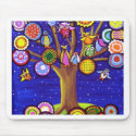 Owls and Blossoms Fun Folk Art mousepads