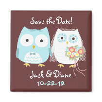 Owls Bride and Groom Save the Wedding Date Refrigerator Magnet