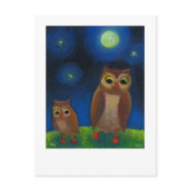 Owls dancing night fun unique full moon owl art