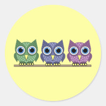 owls round sticker