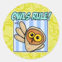 owls rule round stickers