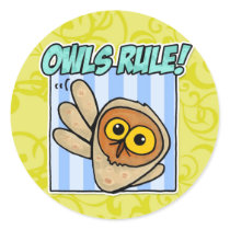 owls rule round stickers