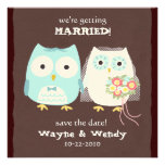 Owls Wedding Bride and Groom Save the Date Custom Announcement