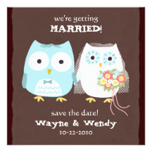 Owls Wedding Bride and Groom Save the Date Custom Announcement
