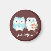 Owls Wedding Bride and Groom w/ Customizable Text Refrigerator Magnet