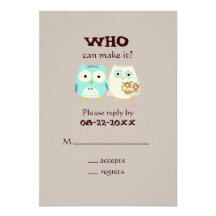 Owls Wedding RSVP - Cute Bride and Groom Personalized Invitations