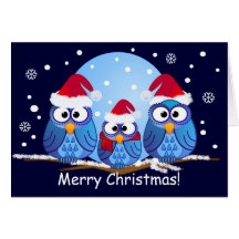 owls with Santa hats Greeting Cards