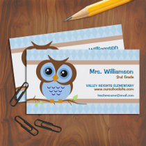 Owly Blue Teacher Business Cards