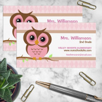 Owly Pink Teacher Business Cards
