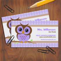 Owly Purple Teacher Business Cards