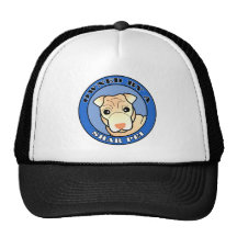 Owned by A Shar Pei - Cream Coat - Blue Mesh Hat