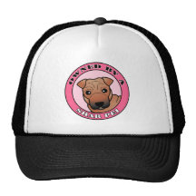 Owned by A Shar Pei - Red Coat with Mask - Pink Trucker Hat
