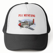 P51 Mustang Silver-Red Plane Mesh Hats