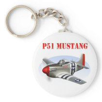 P51 Mustang Silver-Red Plane Keychains