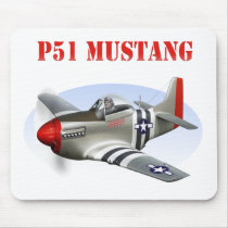 P51 Mustang Silver-Red Plane Mouse Pad