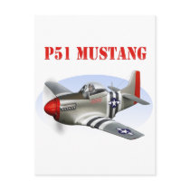 P51 Mustang Silver-Red Plane Postcard
