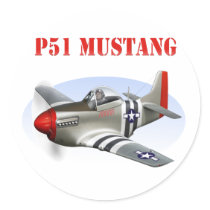 P51 Mustang Silver-Red Plane Sticker