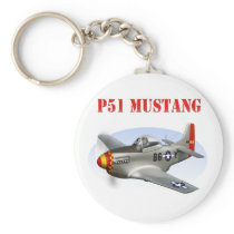 P51 Mustang Silver-Red/Yellow Plane Keychain