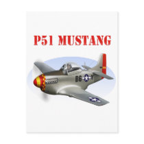 P51 Mustang Silver-Red/Yellow Plane Post Card