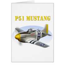 P51 Mustang Silver-Yellow Plane Greeting Card