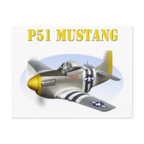 P51 Mustang Silver-Yellow Plane Post Card