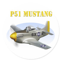 P51 Silver-Yellow Plane Round Stickers
