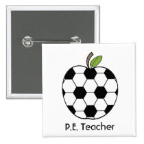 P.E. Teacher Soccer Ball Apple Button buttons