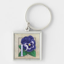 P for Pansy Flower Monogram Keychain