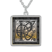 P Initial Monogram "Celtic Black Stone" Necklaces