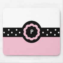 P :: Monogram P Dotted Pink & White Mousepad