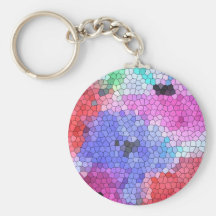 © P Wherrell Stained glass mosaic anemones on silk Key Chain