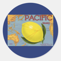 Pacific Citrus Lemon Vintage Fruit Crate Label Art Round Stickers