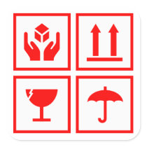 Package Handling Symbol Red Square Stickers